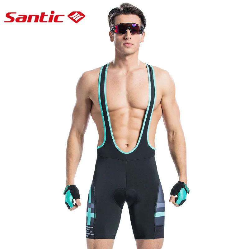 Мужские велосипедные шорты Santic с подкладом на лямках летние Pro Fit ударопрочный 4D