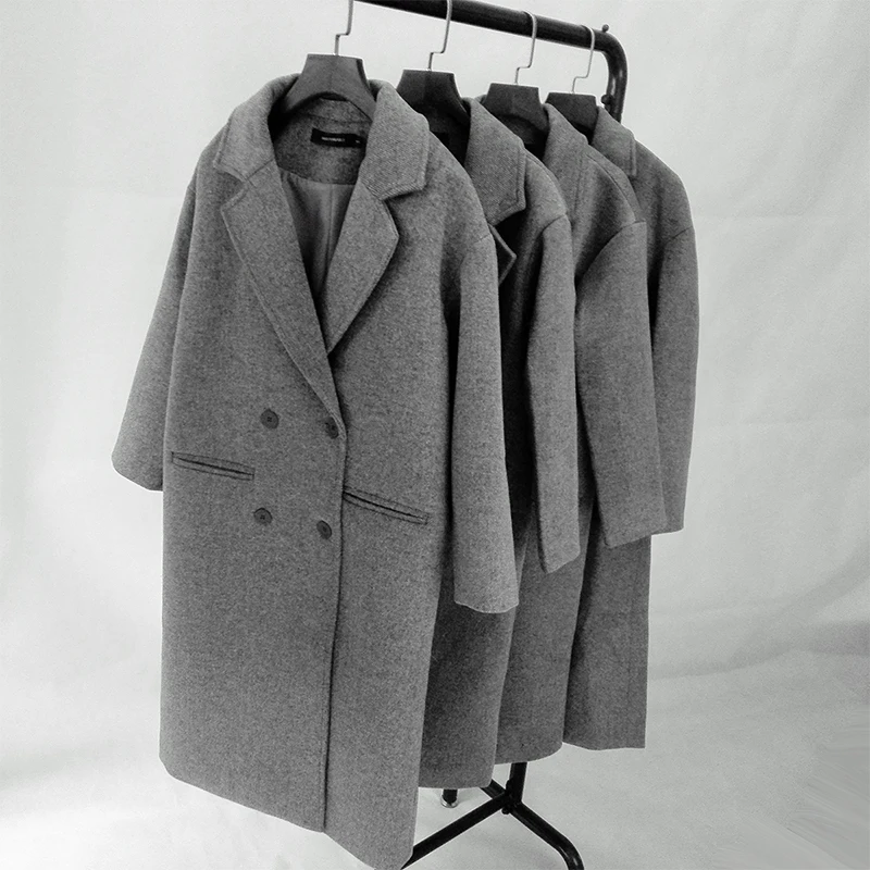 Светло серые шерстяные пальто осень зима 2018 женские Peacoats Саржевые|grey wool coat|womens