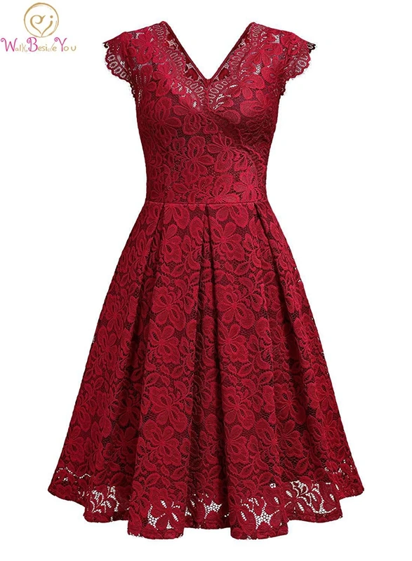 

Floral Print Prom Dress Short Knee Length A-line Lace Elegant Wine Red Zipper V-neck Sleeveless 2019 New Plus Size Evening Gown
