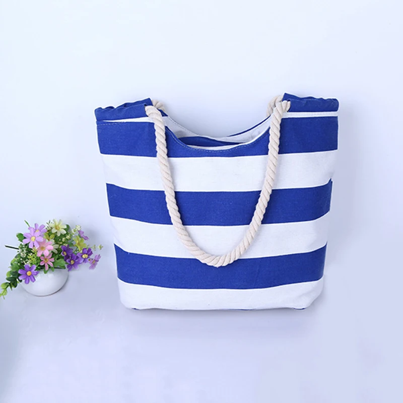 4PCS / LOT  Women Large Beach Canvas Bag Stripes Printing Handbags Red Summer Shoulder Bag Totes Casual Shopping Bags