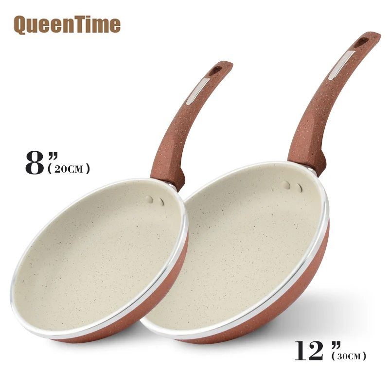 

QueenTime 8.5"+12" Professional Frying Pan Non-Stick Coating Skillets With Platics Handle Kitchen Cookware Aluminum Alloy Pans