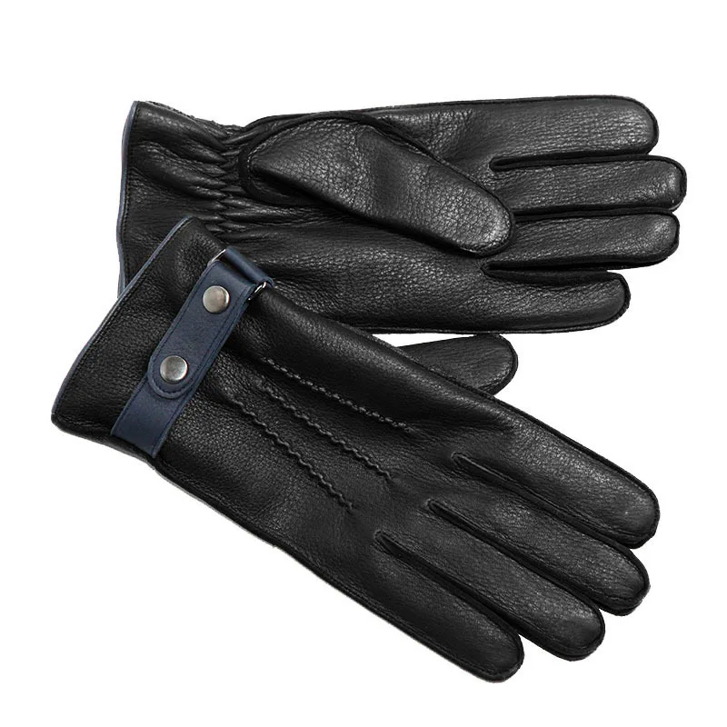 Мужские перчатки из оленьей кожи с полным наружным швом, мужские перчатки из натуральной оленьей кожи, бархатные Утепленные зимние теплые мужские варежки для вождения LDM9117