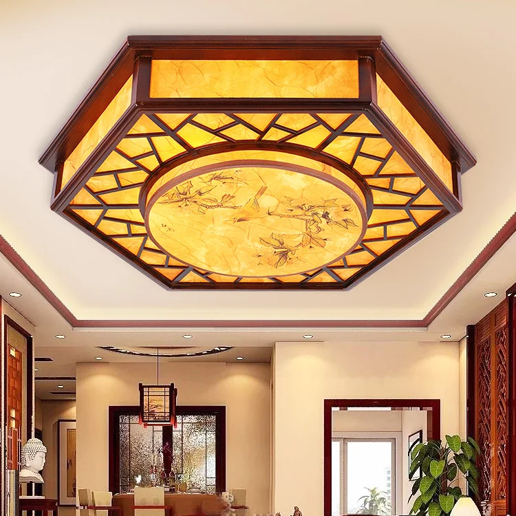Us 285 0 Chinese Style Wooden Ceiling Light Restaurant Dining Room Lighting Printing Pvc Imitation Sheepskin Ceiling Lamp Zh In Ceiling Lights From