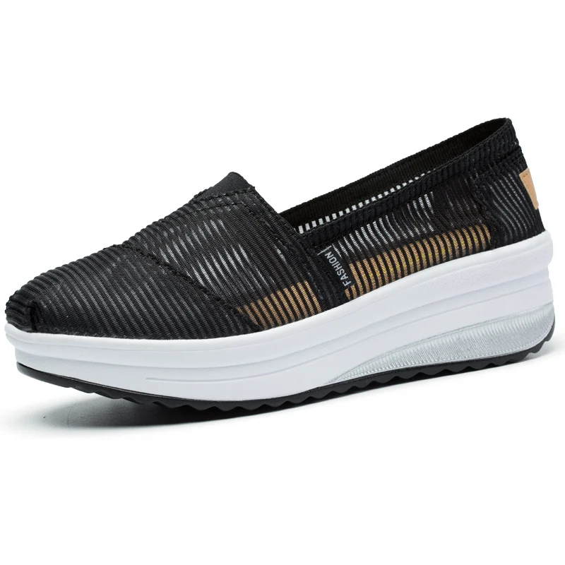 

Slip on Women Swing Shoes Cut-outs Breathable Vamp Walking Shoes for Woman Platform Wedges Sneakers Lightweight Mesh Trainers
