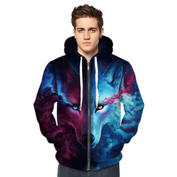 

Men Hoodies Zipper Wolf Hoodie Man Sweatshirt Homme Sweatshirts Hooded Sweat a Capuche Homme Sudadera Hombre Hood 3D Hoodies
