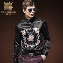 FANZHUAN популярные бренды одежды Роскошные брендовые рубашки для мужчин модные принтованные тонкие рубашки с длинным рукавом для Chemise Homme