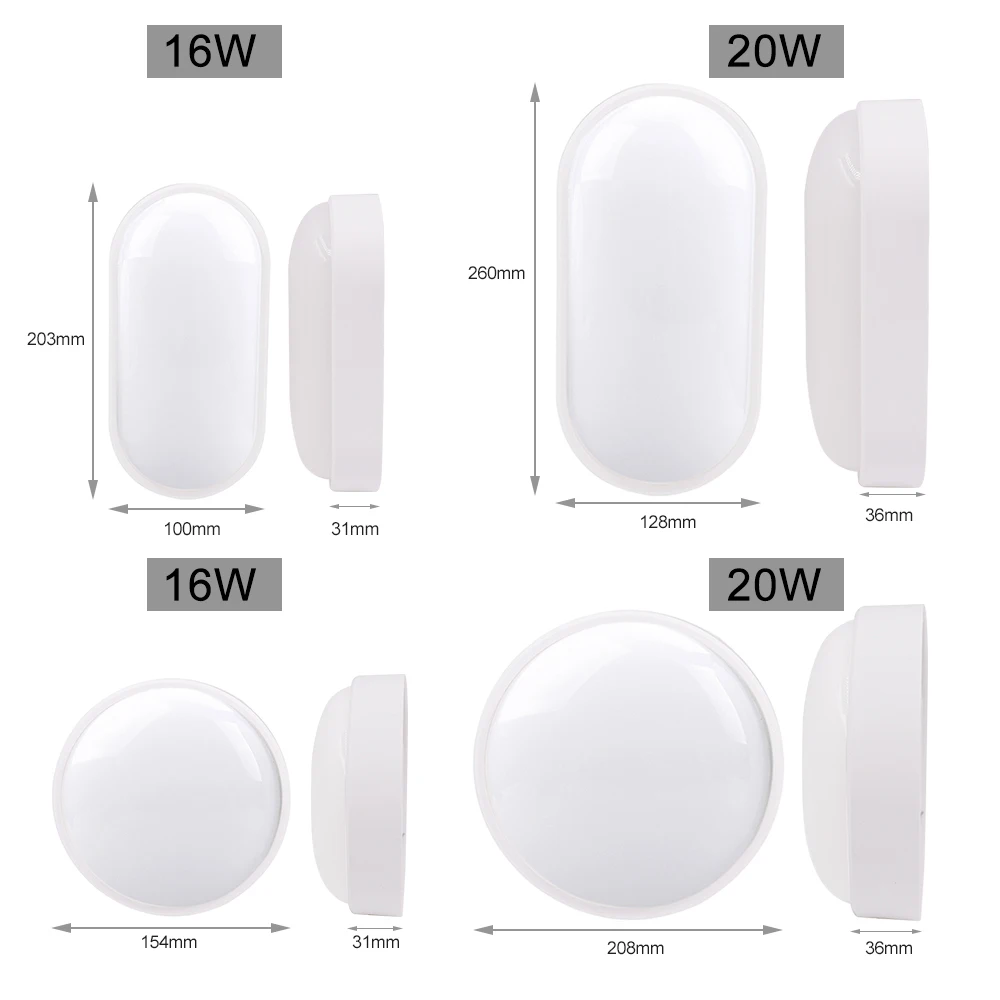 LED Outdoor Lighting 16W 20W SMD2835 LED Moisture Proof Ceiling Lamp IP65 Waterproof Bathroom Kitchen Corridor Yard Modern Lamp