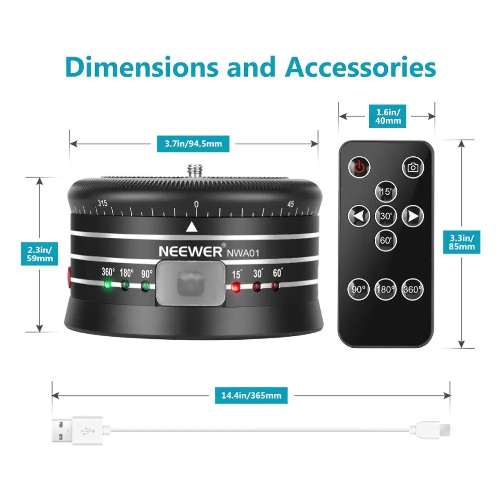 Электрическая панорамная головка штатива Neewer для съемки во времени с переменной скоростью и направление, Встроенная перезаряжаемая батарея