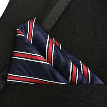 

Fashion pocket square navy blue with white & red stripes handkerchief