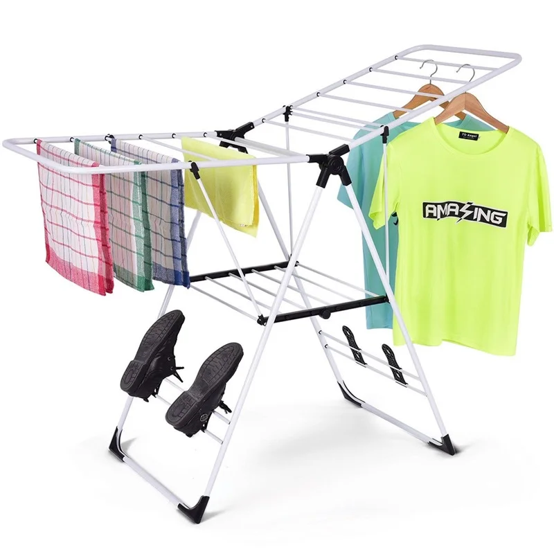  White Portable Laundry Clothes Storage Drying Rack Folding Hanger Stand HW53986