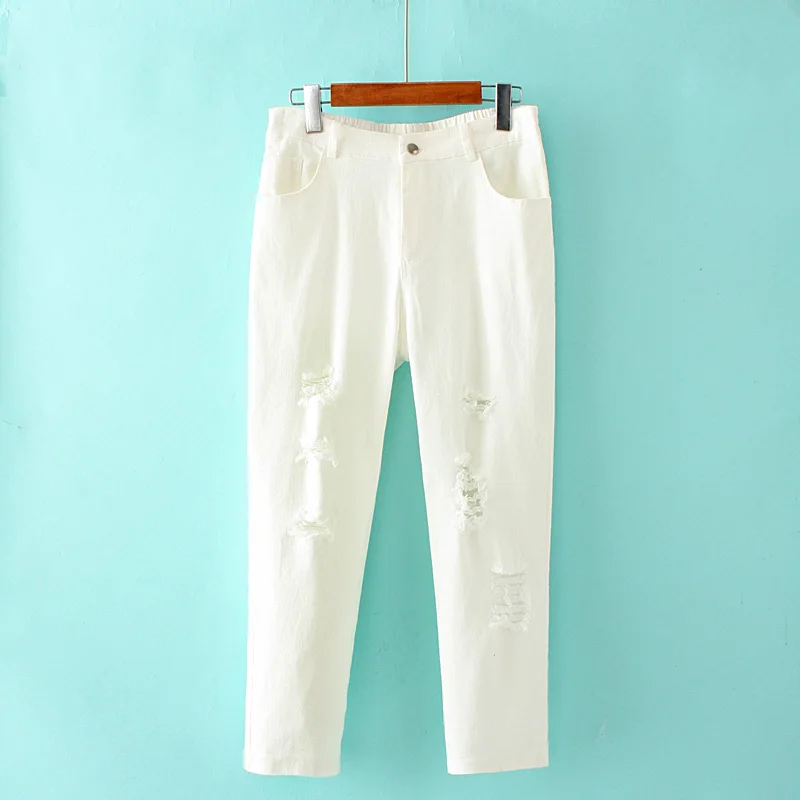 

2s Korean version of the new women's solid color brushed hole stretch jeans 2019 was thin wild summer b75zy cherry