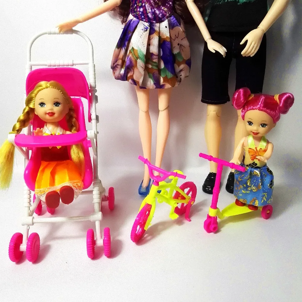 Игровой домик для девочек, игрушки для семьи, 4 человека, костюмы кукол, 1 мама/1 Папа/2 маленькая девочка Келли/1 детская коляска, подарок Барби, модная Кукла