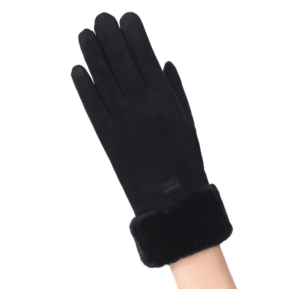 Black Классические Luvas de inverno женские модные зимние уличные спортивные теплые перчатки варежки Eldiven однотонные розовые Guantes femme 18Nov - Цвет: Black