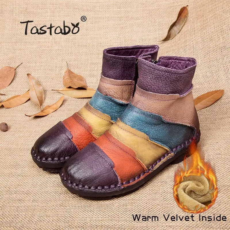 Tastabo/Ботинки martin; ботильоны из натуральной кожи; винтажная Повседневная обувь; фирменный дизайн; женские ботинки ручной работы в стиле ретро размера плюс - Цвет: winter boots 3