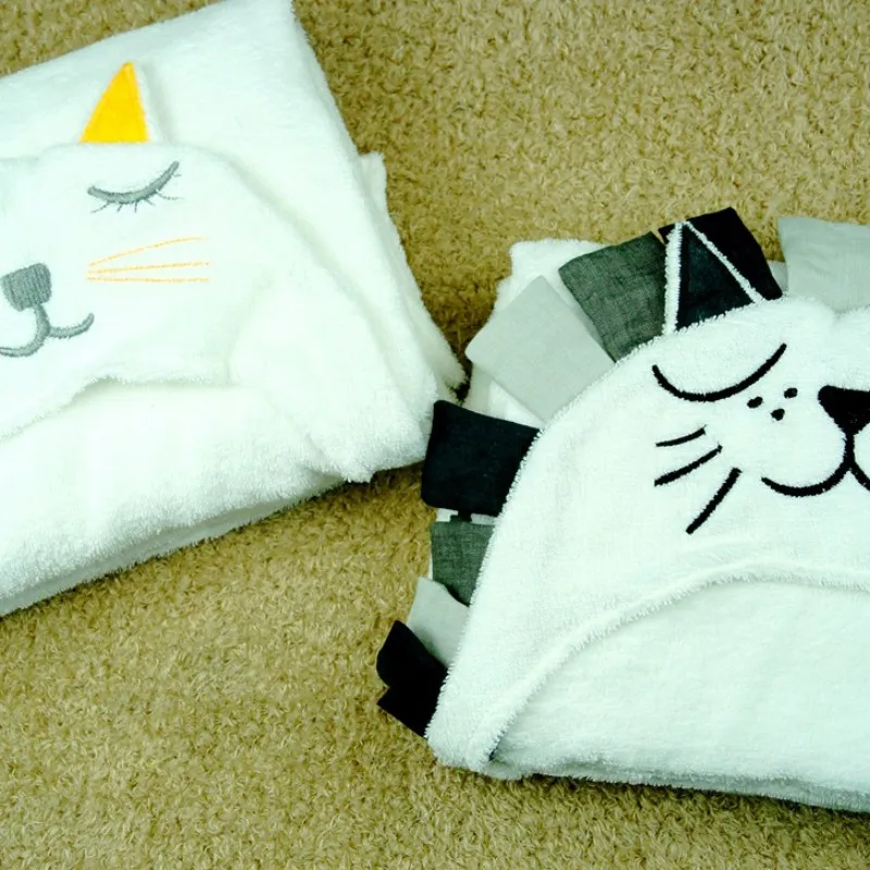 Детский банный халат с капюшоном для новорожденных в форме кошки, детские спа-полотенца с рисунком, детский купальный халат, пляжное полотенце для младенцев