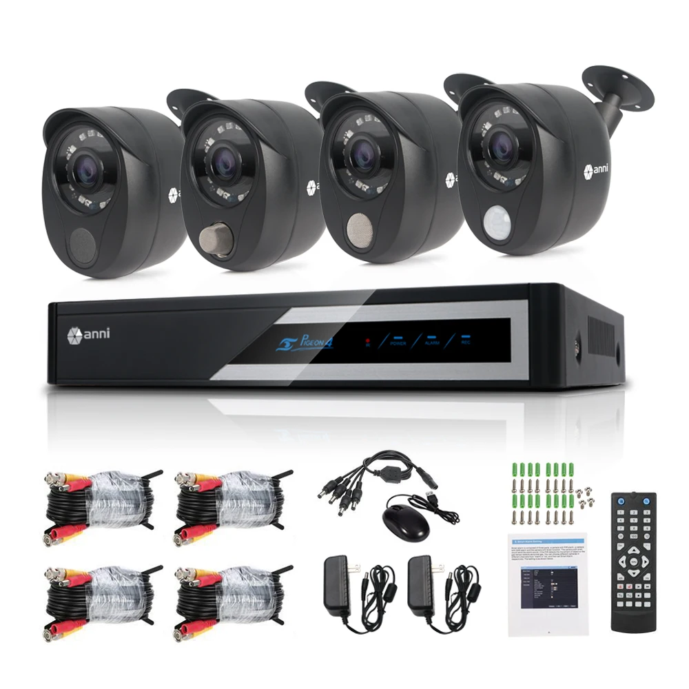 

Anni Security Surveillance Kit, 8CH 1080N Digital Video Recorder, 4 x 1080P Cameras with PIR sensor, Gas Detector ,Siren NO HDD