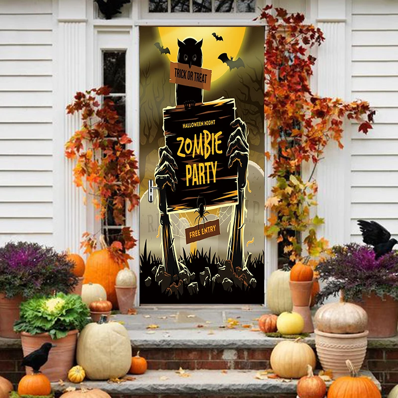 

2pcs/set Newest Halloween Zombie Horror Poster Door Stickers Painting Wallpaper Wall Sticker Party Bedroom Home Decor YMT136