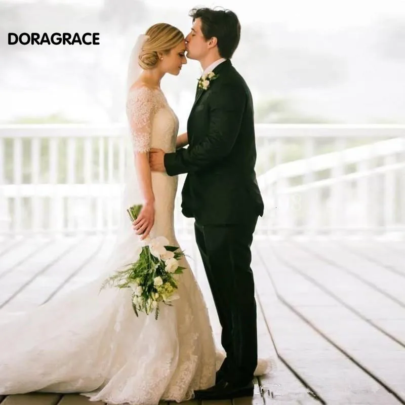 

Romantic Lace Mermaid Wedding Dresses Half Sleeve Wedding Gowns Vestido de Noiva DG0002
