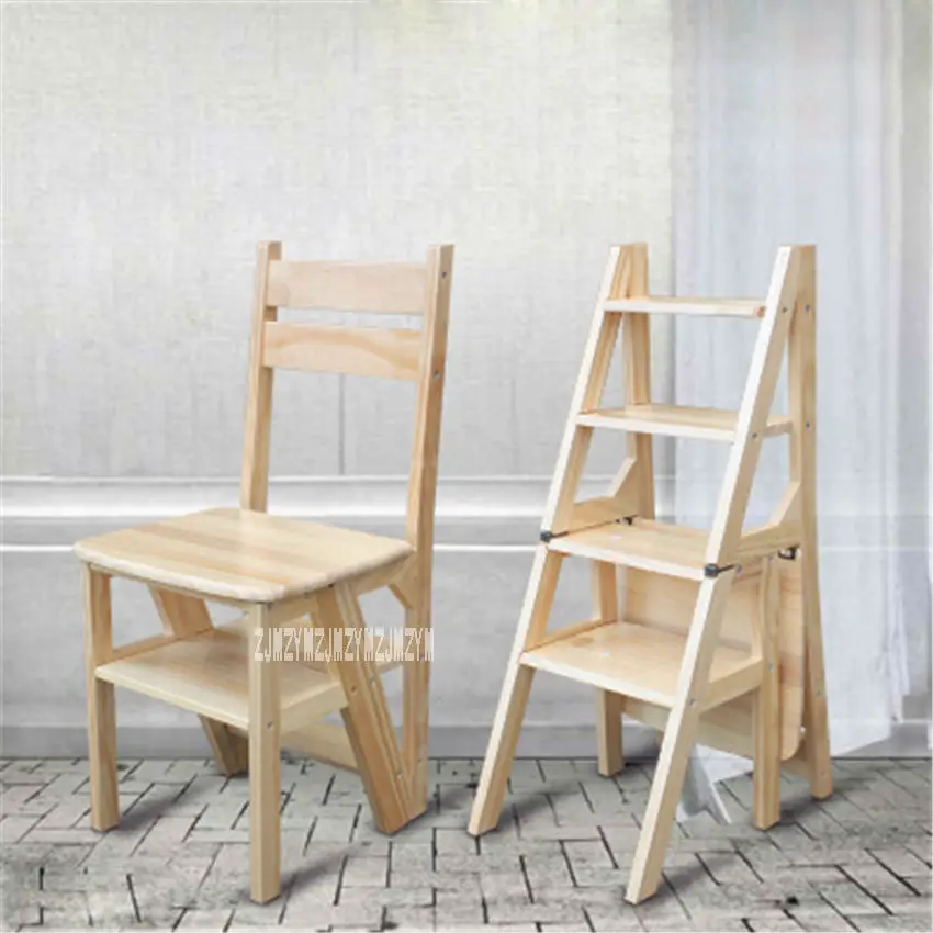 Многофункциональная четырехступенчатая библиотечная лестница, стул из цельного дерева, стул для лестницы, домашний складной деревянный стул, стремянка, обеденный стул