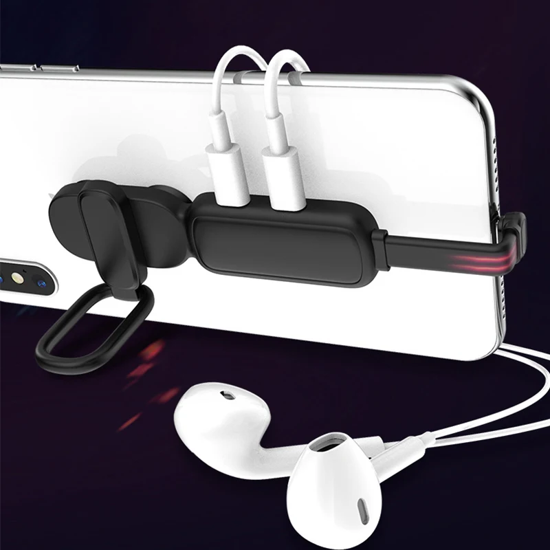 2 in 1 Back Cable Mobile phone adapter fast charger for iphone lighting to 3 5mm jack headphones adapter with phone holder stand