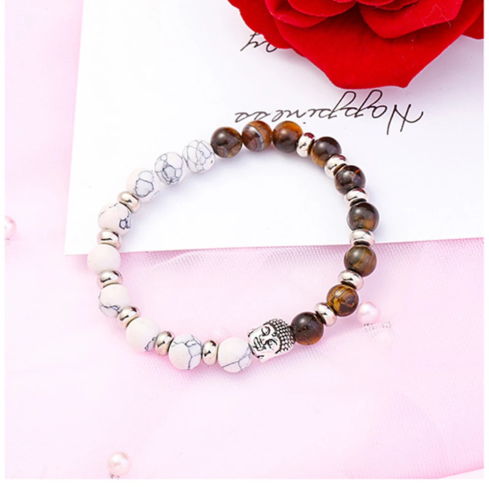 New Fashion Selection Stone Handmade Couple Eaded Bracelet Energy Buddhas Head Chakra Bracelets Male And Female Aura Buddha (10)