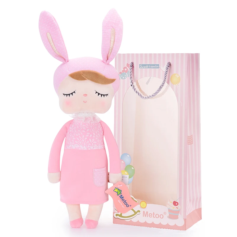 Плюшевый кролик Анжела куклы розового цвета носить платье Metoo чучела Кролик куклы Подарки для детей девочек 35*16 см