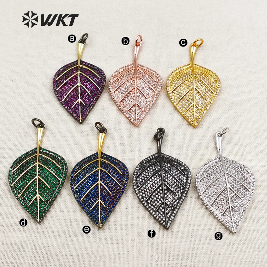 MP080 WKT Wholesale High Quality Cubic Zirconia Pave Necklace Pendant Big or Small Leaf Shape Metal Electroplate | Украшения и