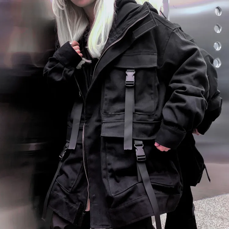 Neploe Korean Streetwear Harajuku Black Denim Jacket Oversized 