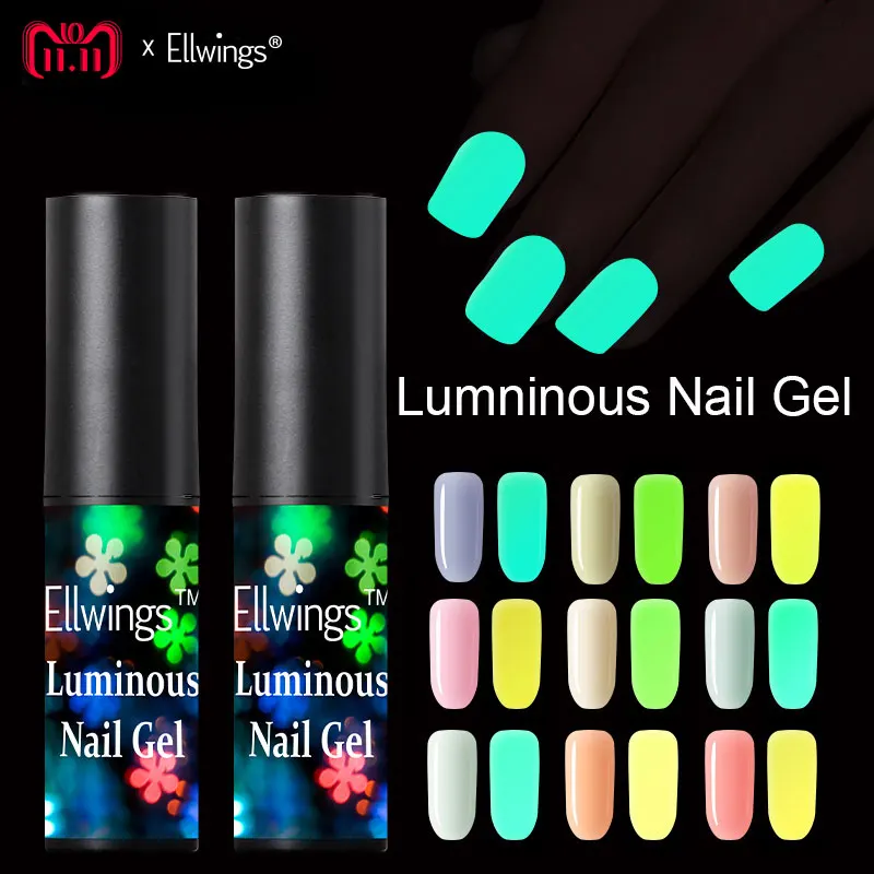 

Ellwings Fluorescent Neon Luminous Nail Gel Polish Soak Off UV Gel Glow in Dark Gel Varnish Color Change Gel Nail