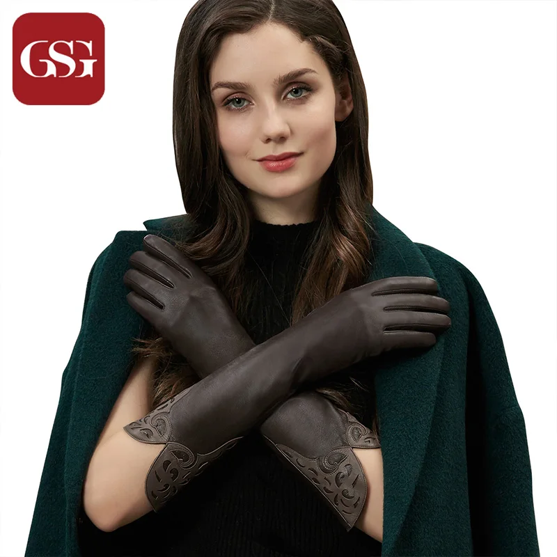 

GSG Women Long Leather Gloves s Fashion Patched Ladies Driving Gloves Winter Warm Gloves Elbow Opera Long Gloves
