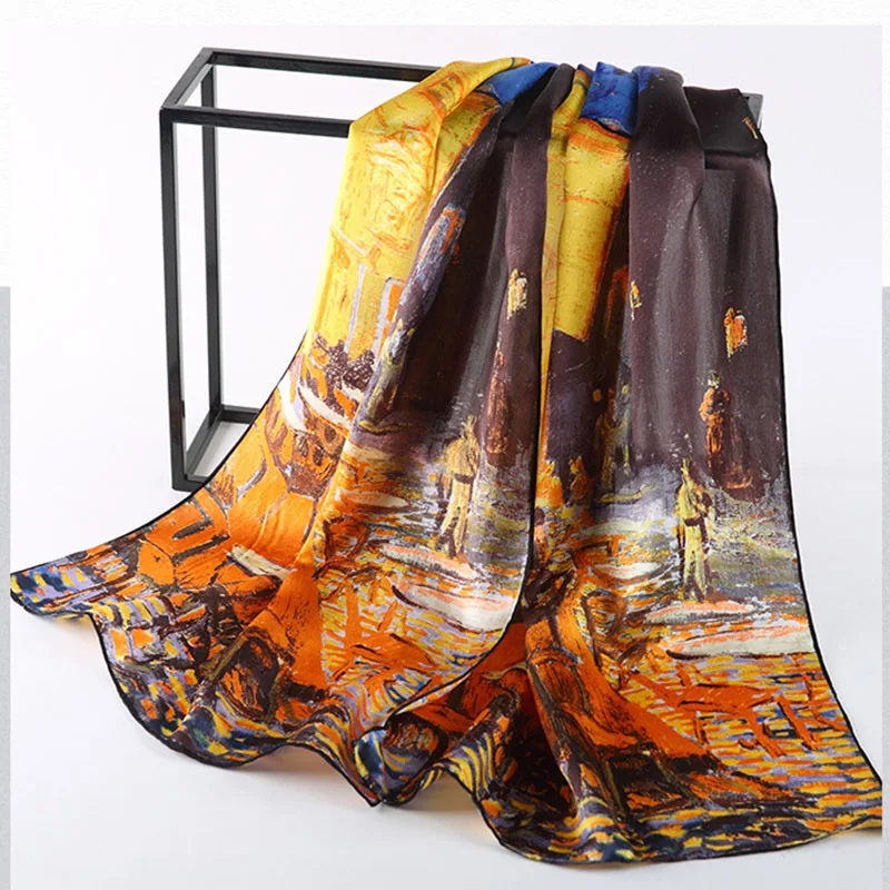 Most Buy pWVnl DANKEYISI New Silk Scarf Van Gogh's Famous Oil Painting Art Works Printed Scarf Women Scarf Luxury Brand Designer Scarves Female