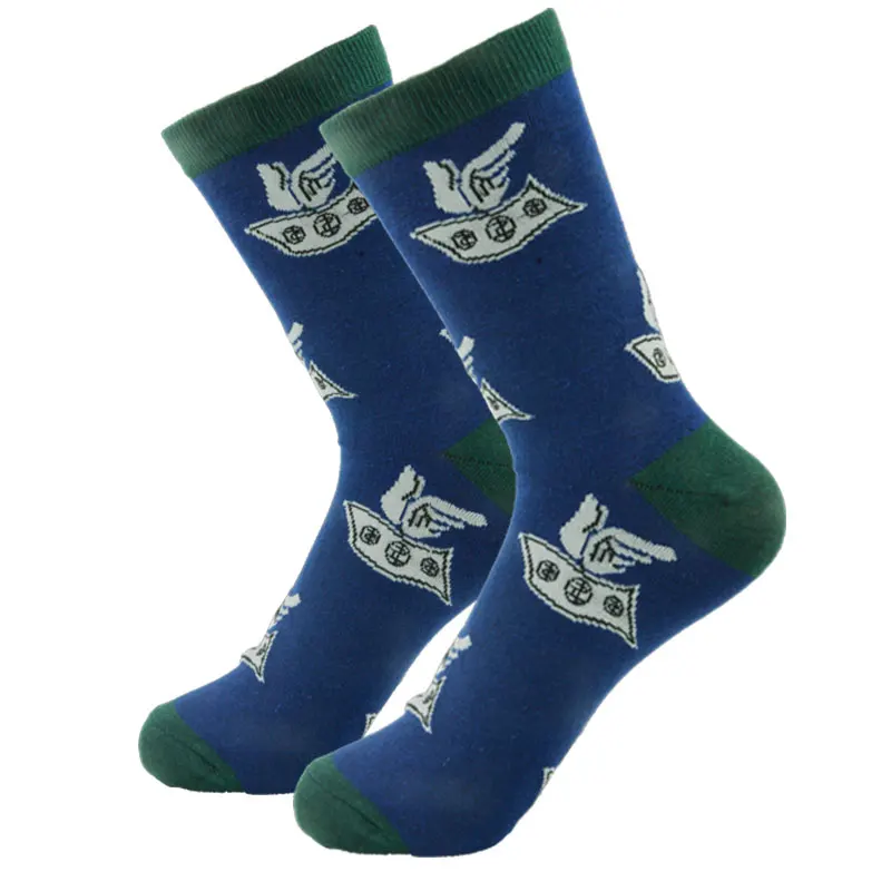 Rockbottom, 5 пар/лот, новинка, мужские длинные носки Harajuku Money Dollar с 3D рисунком, весенне-осенние носки с забавными рисунками, носки из чистого хлопка - Цвет: 5 pairs blue