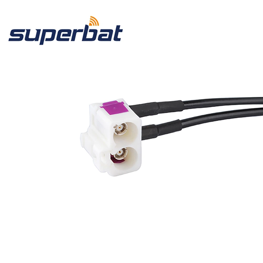 Superbat Fakra Double "B" White Female to Fakra "Z" Male Pigtail Jumper RF Coaxial Cable RG174 30cm for Radio With Phantom
