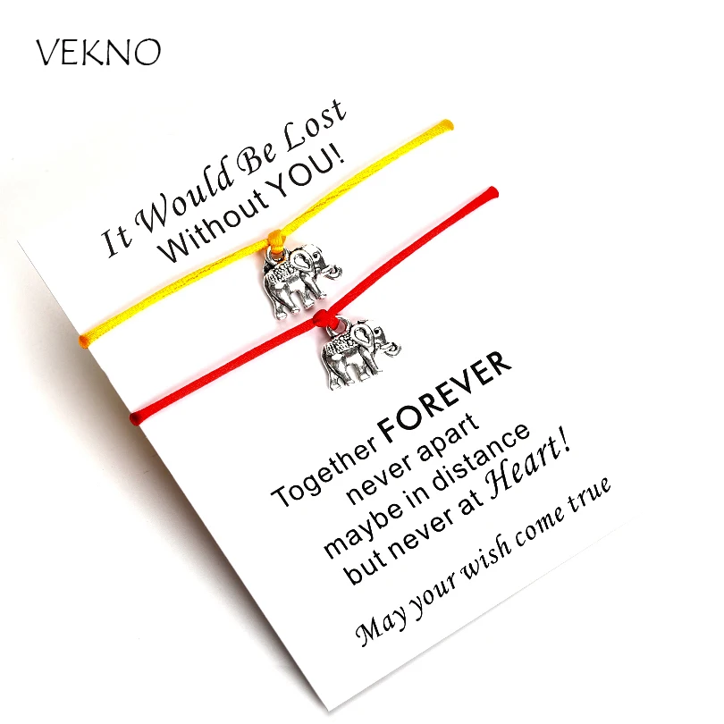 

VEKNO 2pcs Set Antique Silver Elephant Couple Bracelet Friendship Jewelry Adjustable Kabbalah Red Cord Bracelet For Women Men