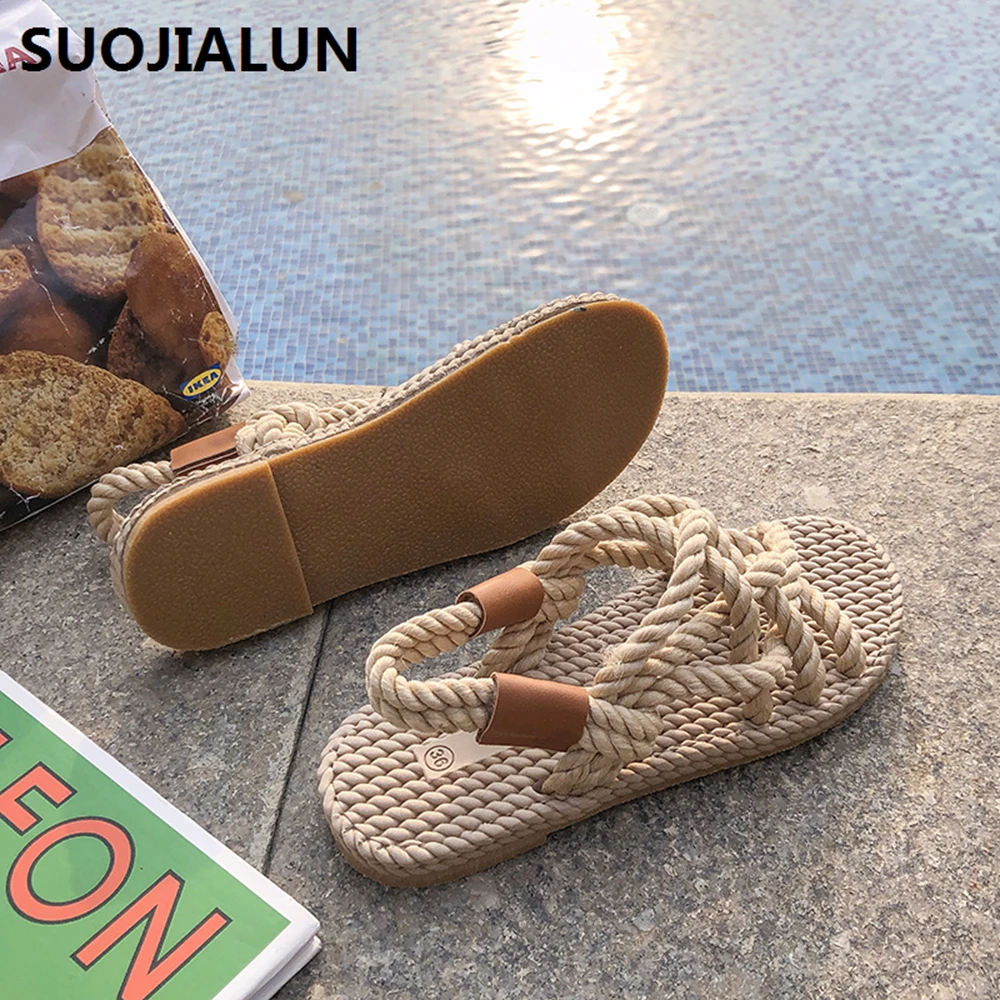 

2019 New Rope Sandals Women's Summer Shoes Gladiator Beach Shoes Women Platform Sandals Lace Up Cross-Tie Flip Flops