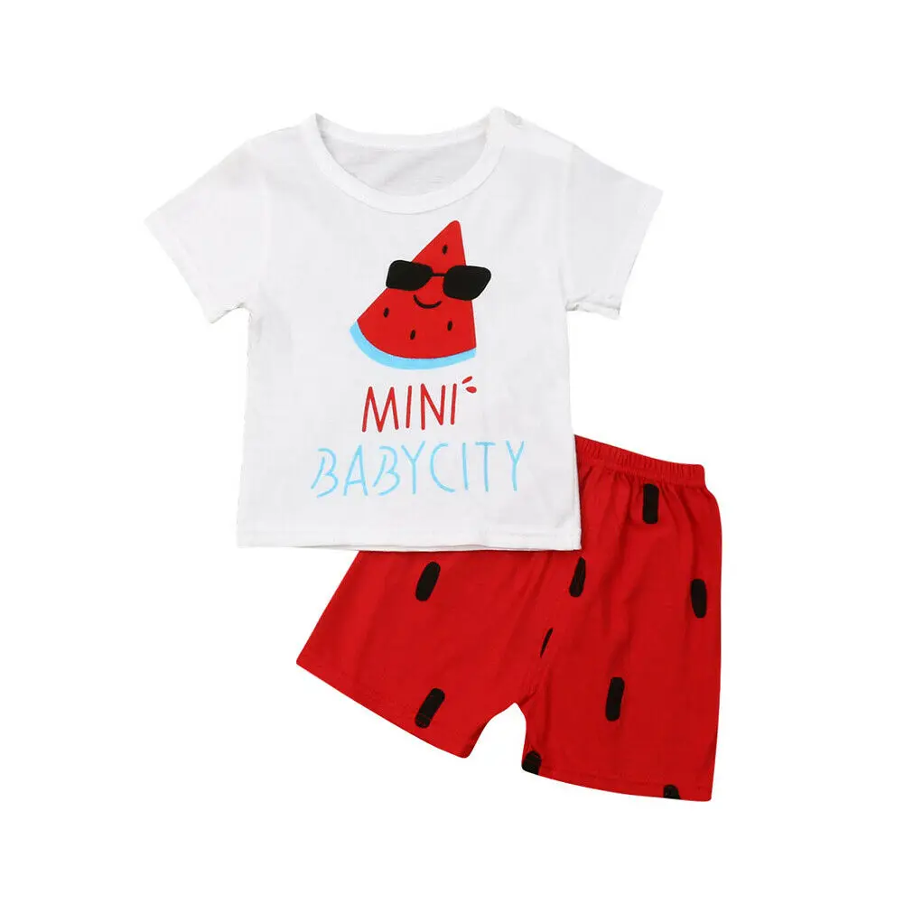 

Pudcoco 2019 Summer Newborn Kids Baby Boys Girls Clothes Tops T-Shirt Red Shorts Outfit Sunsuit Watermelon Set