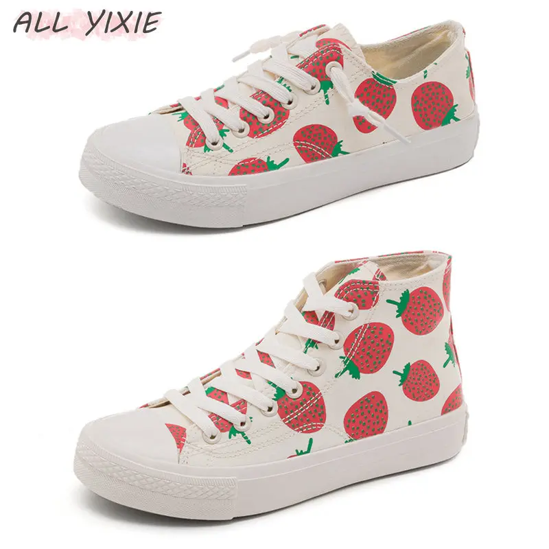 

ALL YIXIE 2019 NEW Fashion Summer Strawberry Casual Woman Sneakers Platforms Canvas Shoes Korean Version Small White Female Shoe