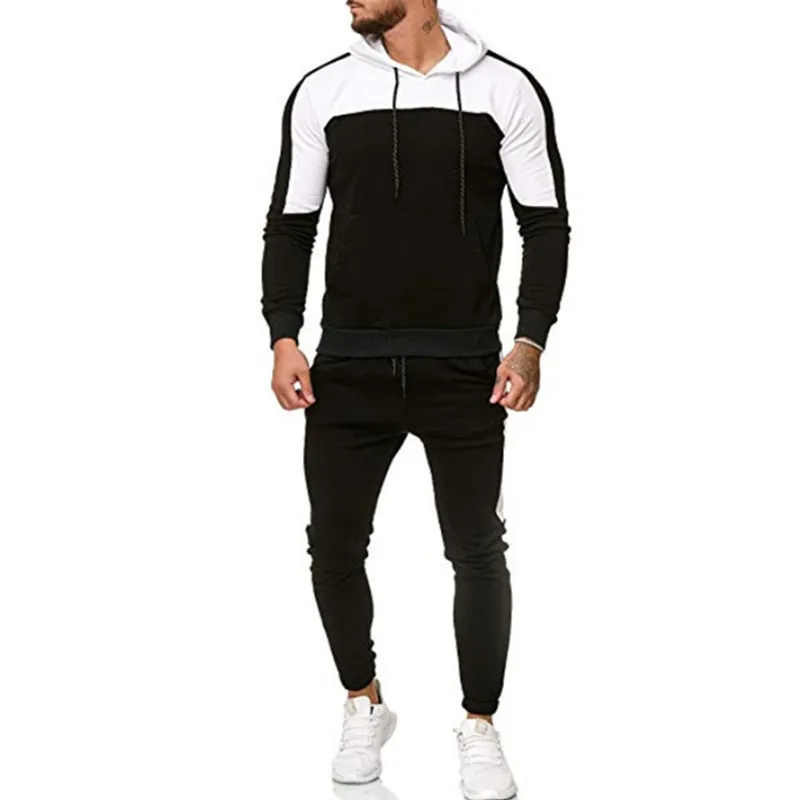 nuevo camuflaje impreso hombres casuales chaqueta hombres chaqueta de 2 piezas chandal ropa deportiva sudaderas - Цвет: black