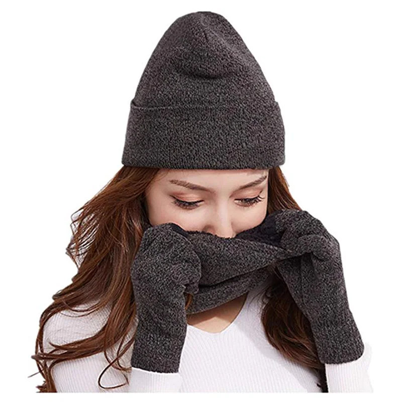 2018 Women Hat Scarf and Gloves Set Winter Warm Hat Thick Infinity ...