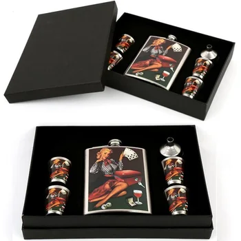 

Free Shipping Creative Stainless Steel Hip Flask Flasks for Liquor Gift Set with Bonus Funnel & Shot Glasses & Gift Box(00411)