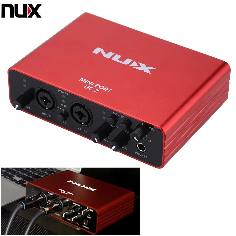 NUX UC-2 мини порт USB XLR 6,35 мм вход выход аудио интерфейс для микрофона MIDI инструмент записи воспроизведения