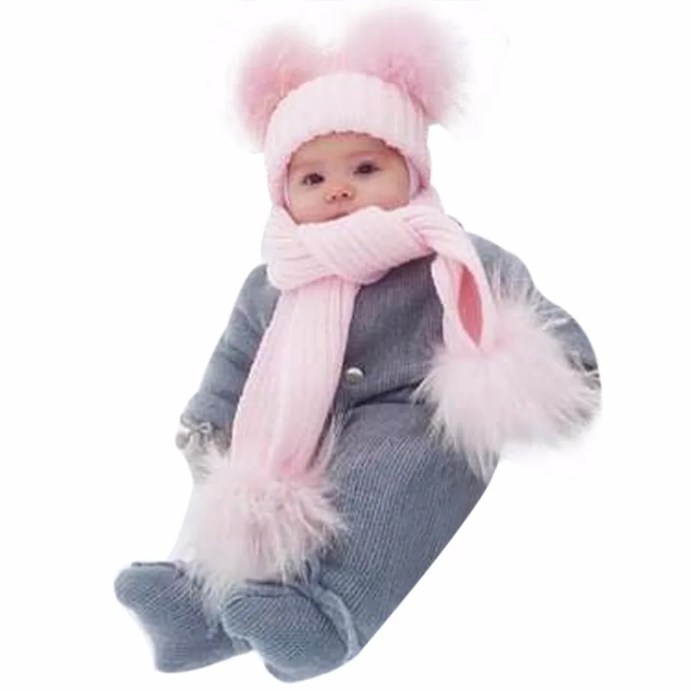 17 Winter Mom Newborn Faux Fur Ball Hat Baby Boy Girls Warm Doub 17 Winter Mom Newborn Faux Fur Ball Hat Baby Boy Girls Warm Doub