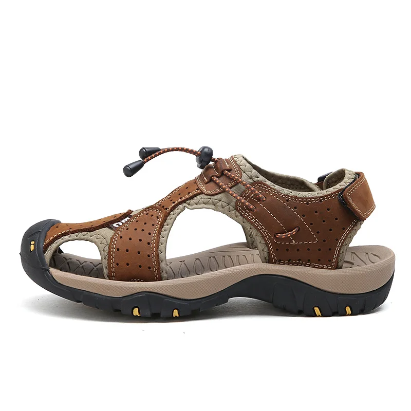 MANLI/большой размер 47; летние мужские уличные сандалии; походная обувь; резиновые сандалии из сетчатого материала; быстросохнущие пляжные мужские сандалии - Цвет: Коричневый