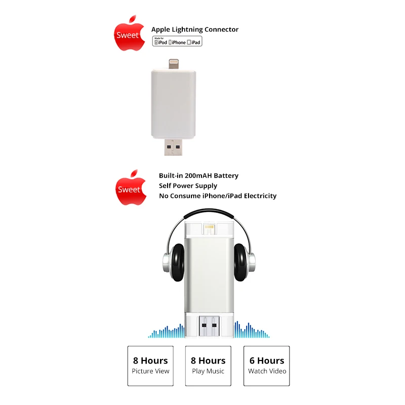 Snowkids i-Drive Расширьте флэш-диск 16 ГБ 32 ГБ для Lightning-USB для iPhone Memory Stick для iPad встроенный аккумулятор 200мА Li