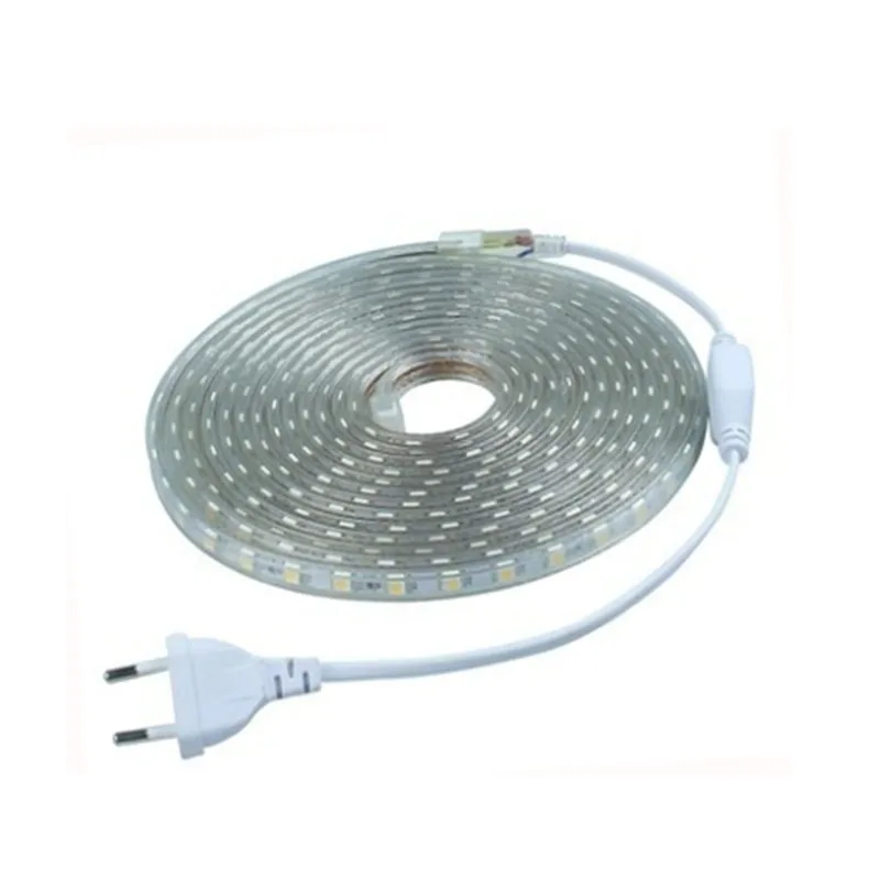 SMD 5050 AC 220V Светодиодная лента гибкий светильник 2 м/3 м/4 м/5 м/6 м/7 м + разъем питания 60