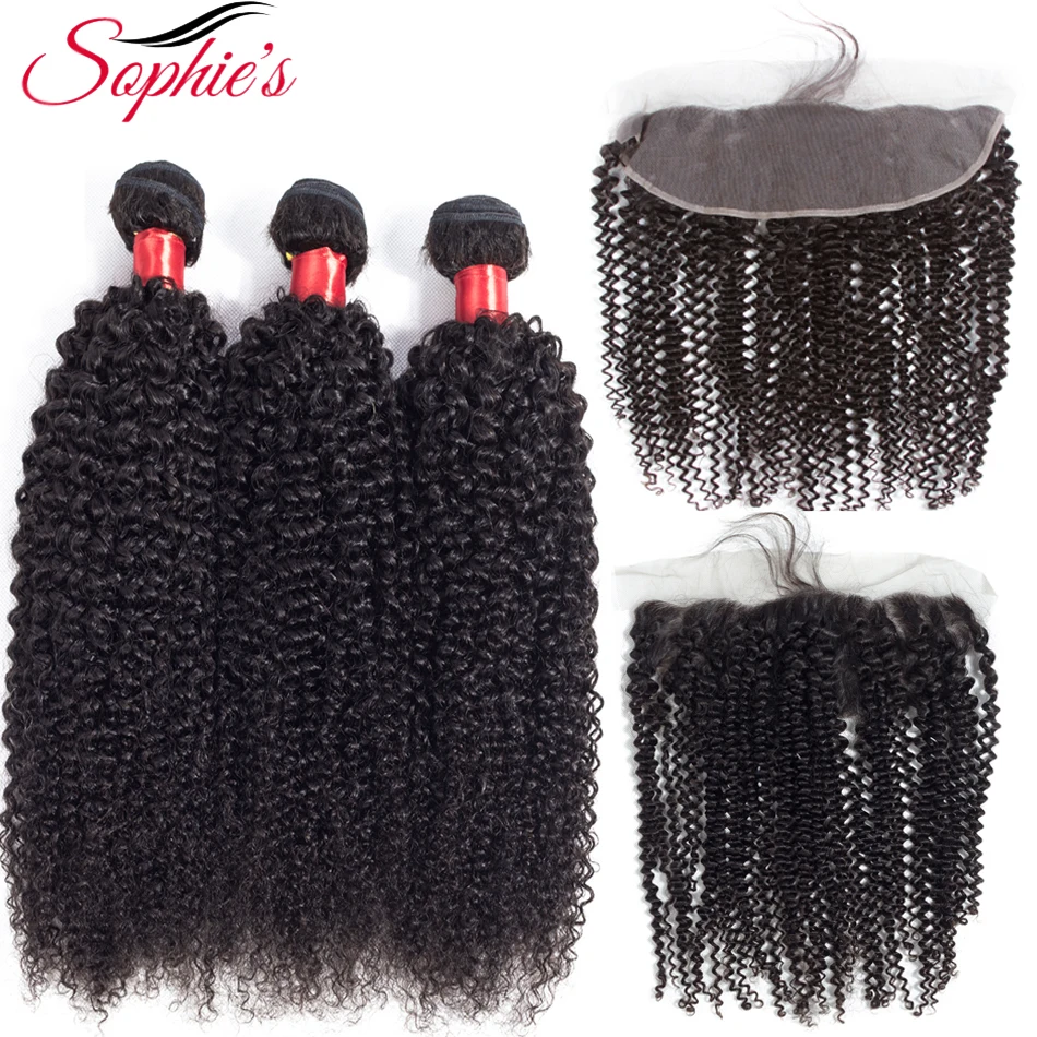 

Brazilian Hair With Closure Kinky Curly Lace Frontal Pre Plucked Closure With Bundles Remy Human Hair Closure Hair Extensions