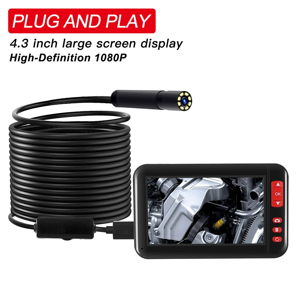 

2/5/10M 8mm Lens Endoscope HD 1080P USB Endoscope 4.3in Screen Waterproof Inspection Pipe Camera Borescope For Android Phone PC