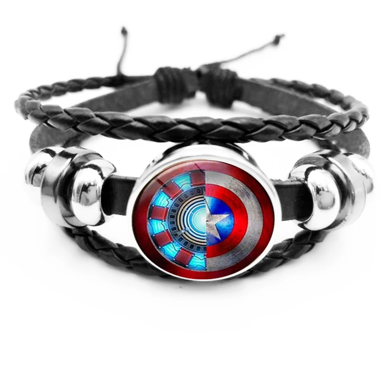 

2019/Avenger League Movie Series Bracelet Captain America Shield Star Iron Man Round Glass Snap Button Bracelet Jewelry