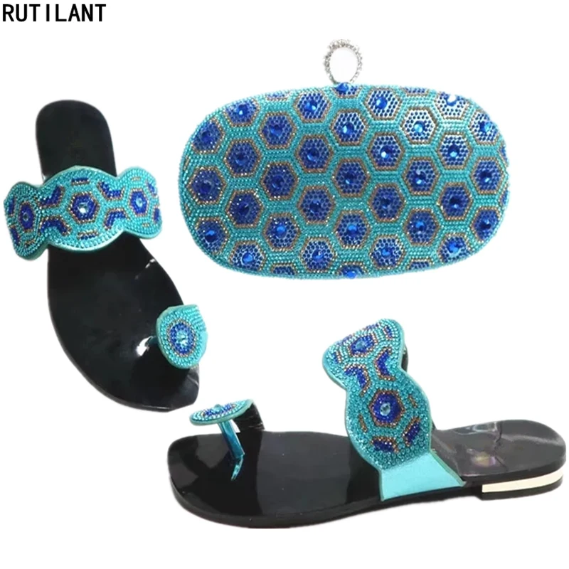 

High Quality Nigerian Party Shoe and Bag Set Matching Italian Shoe and Bag Decorated with Rhinestone Italian Shoes and Bags Sets