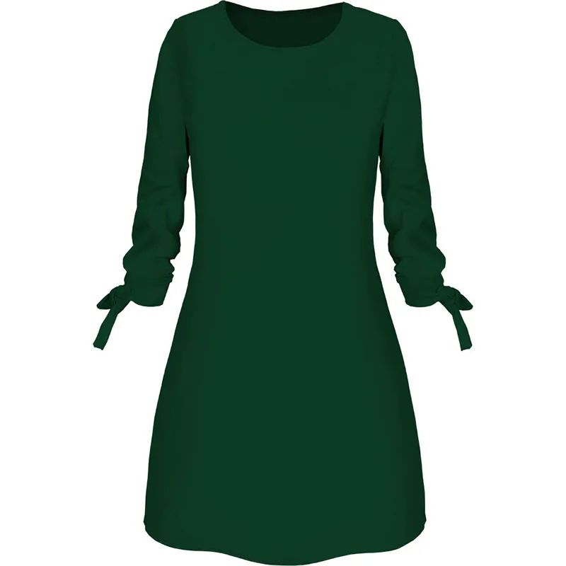 Новинка года; сезон весна-лето; модное однотонное платье; повседневное Свободное платье с круглым вырезом и бантом; модное пляжное женское платье большого размера; DR866 - Цвет: green